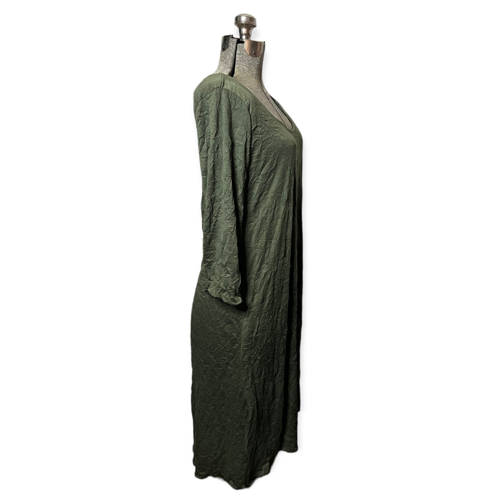Vintage Lee Andersen Olive Green Rayon Blend Scoop Neck Crinkle Dress Size M - Picture 3 of 16